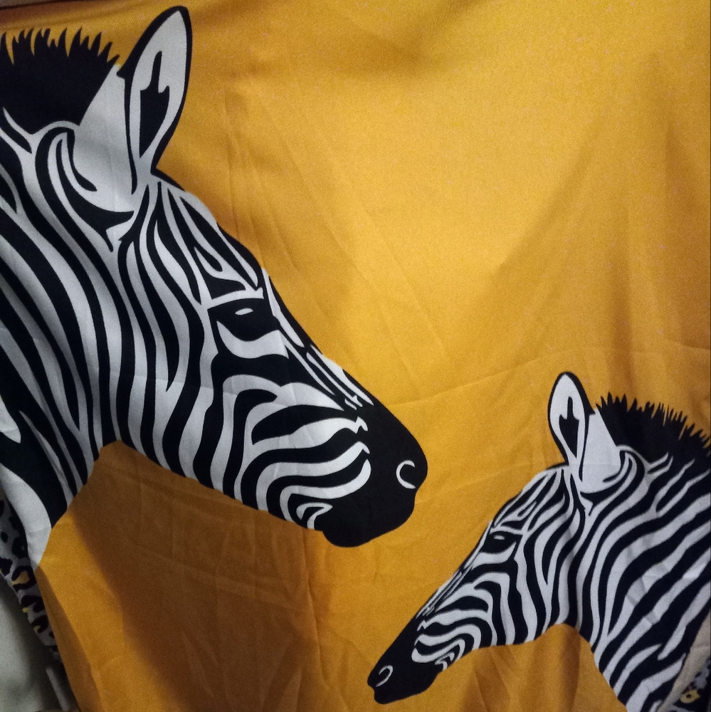New,2 zebra pattern 35 inch scarf aganist gold background & border trim 100%poly - Picture 5 of 8